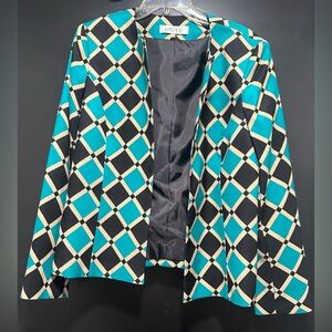 Kasper Women's Teal and Black Diamond Pattern Blazer